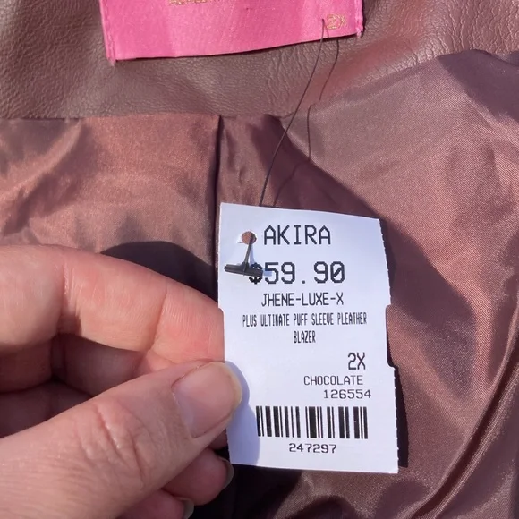 NWT Azalea Wang chocolate pleather puff sleeve jacket hook/eye closure sz. 2x - Picture 7 of 9